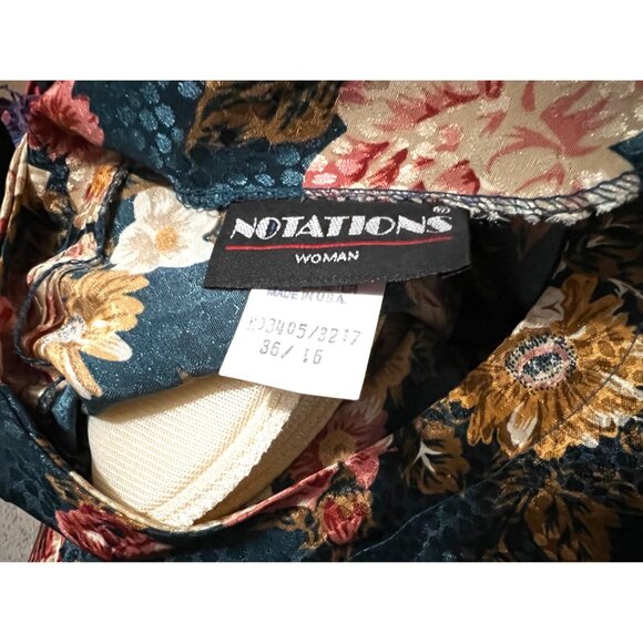 Vintage Shiny Floral Blouse by Notations Sz 16 Plus Womens Shirt Green Short Sle - Picture 3 of 11